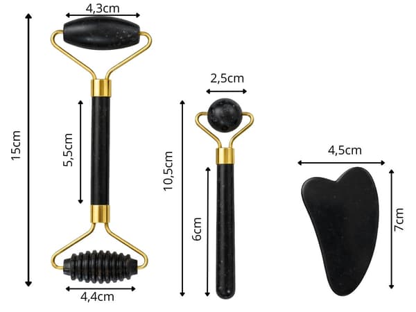 Ansigtsmassage-sæt jade 3-i-1 roller kuglemassager Gua Sha sort