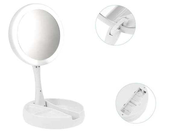 Makeupspejl med LED-belysning 1x/10x 180° rotation, spejl Ø12,5 cm