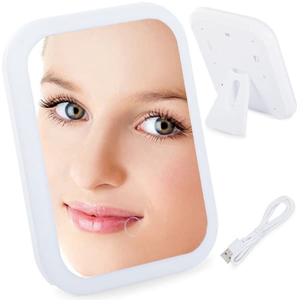 LED-makeupspejl 15 x 20 cm med touch og foldbart stativ USB/batteri