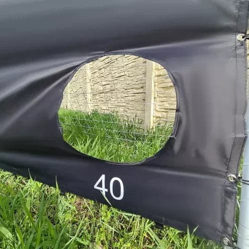 Fodboldmål i stål 240x170 cm med net og målskive, hvid/sort