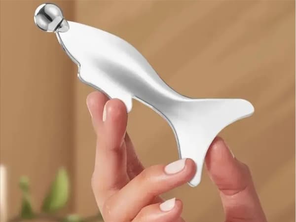 Ansigtsmassager gua sha i rustfrit stål med kugle 13 cm