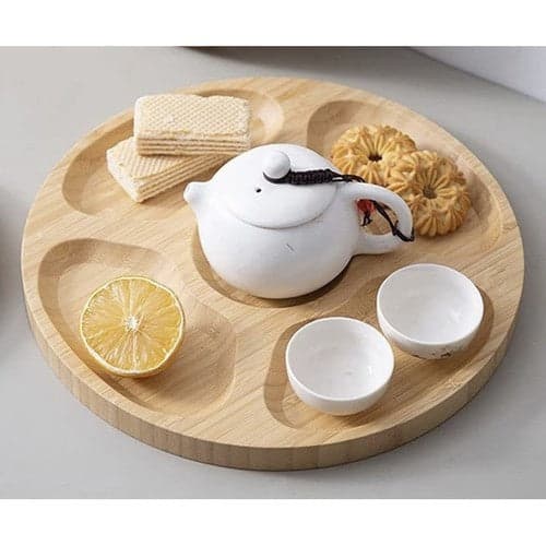 Roterande serveringsbräda bambu 33 cm med 5 fack halkfri bas