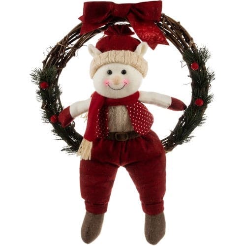 Julekrans julenisse 36 cm til dør/væg, træ/plast/polyester