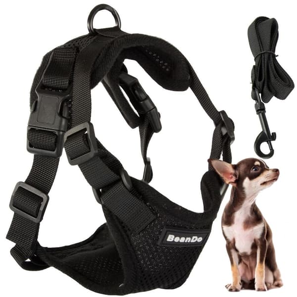 Hundesele med line str. S sort reflekterende justerbar 150 cm