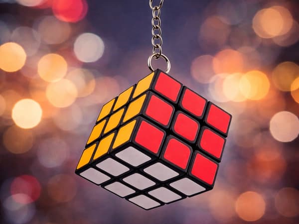 Rubiks kube nøglering mini 3x3 3 cm multicolor med metalnøglekæde