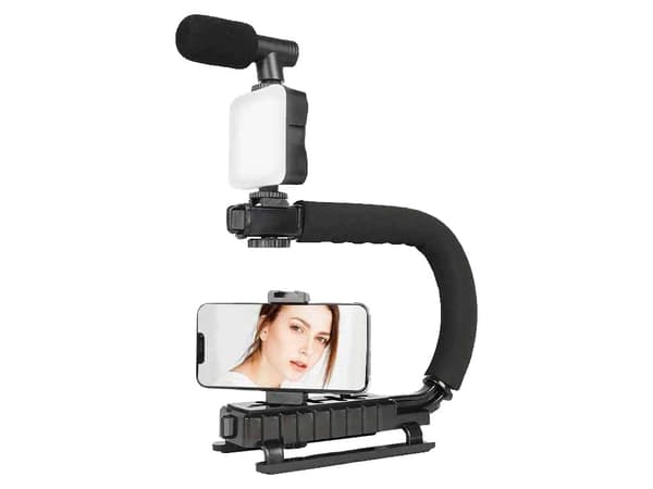 Vlog-kit til smartphone stativ mikrofon LED-lampe Bluetooth-fjern sort