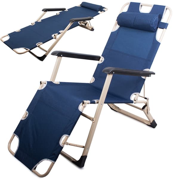 Foldbar solstol/campingstol 2-i-1 blå max 140 kg med nakkepude