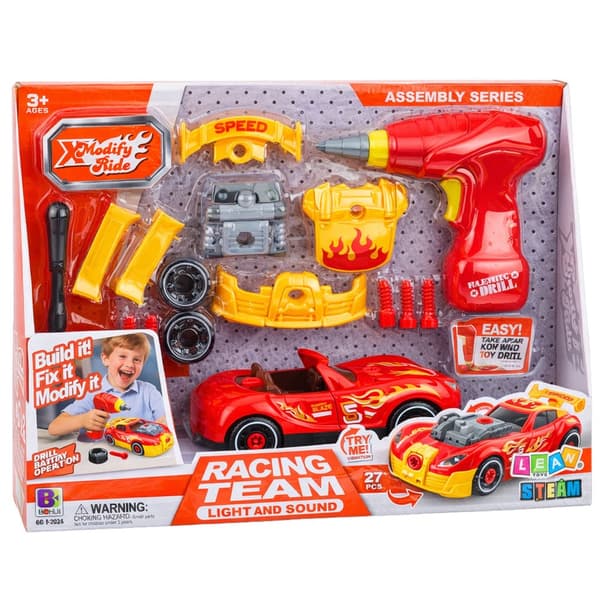 Bil-tuning-kit legetøjsbil 18,5 cm med skruetrækker, lys & dele