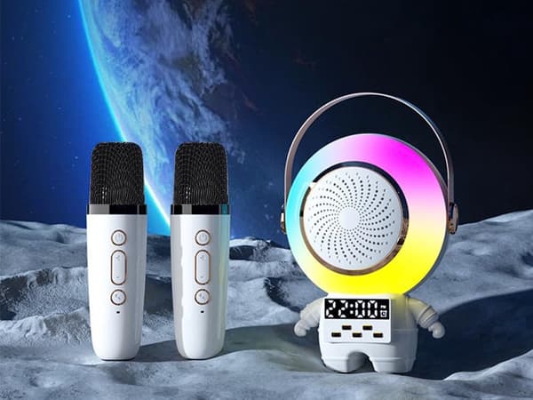 Karaokeanlæg Bluetooth-højttaler med LED og 2 trådløse mikrofoner