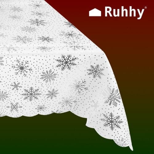 Julduk 140x180 cm polyester vit/silver med snöflingor, tvättbar