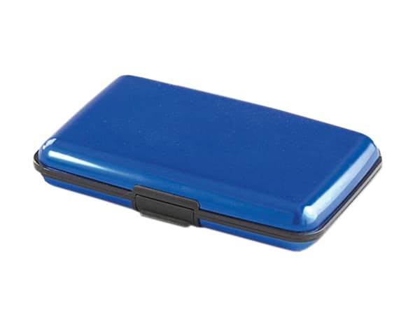 Kortholder i aluminium RFID-beskyttelse 6 rum blå 11x7,5x2 cm