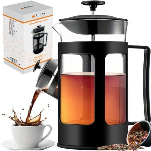Presskanna glas 1L med rostfri sil/piston för kaffe och te