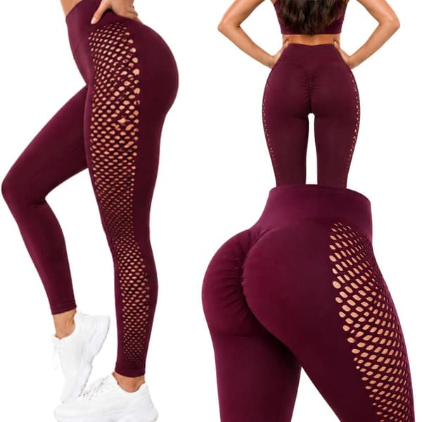 Treenitightsit push-up korkeavyötärö mesh burgundy L/XL