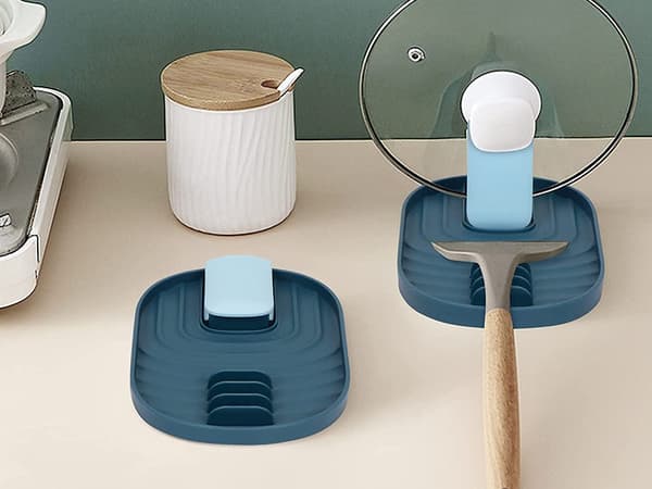 Bestikstativ med lågholder plast blå 18 x 11,5 cm plads til 4 skeer