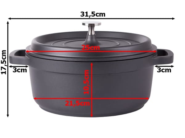 Kasserolle med låg støbt aluminium 4 L non-stick sort 26 cm