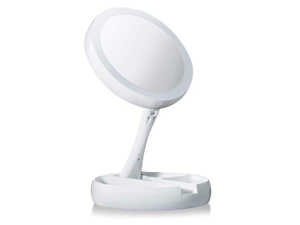 Makeupspejl med LED-belysning 1x/10x 180° rotation, spejl Ø12,5 cm