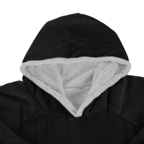 Oversize sweatshirt-tæppe med hætte og lomme flannel sort XXL