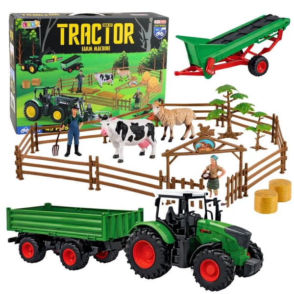 Bondgårdsleksak 45 delar med traktor, lyftbart släp, djur & figurer