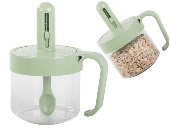 Förvaringsburk 0,2 l med sked och lufttätt lock plast grön/blå/vit