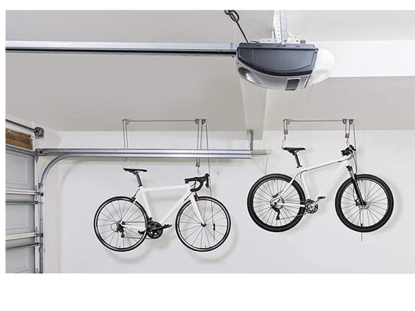 Loftmonteret cykelophæng med løftefunktion sort metal