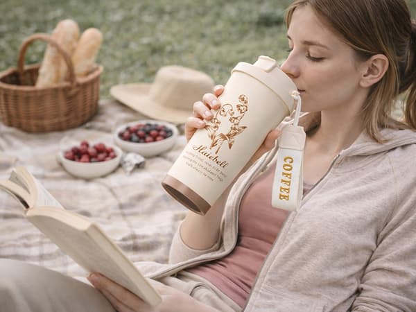 Termokrus med sugerør 530 ml rustfrit stål SUS316 creme
