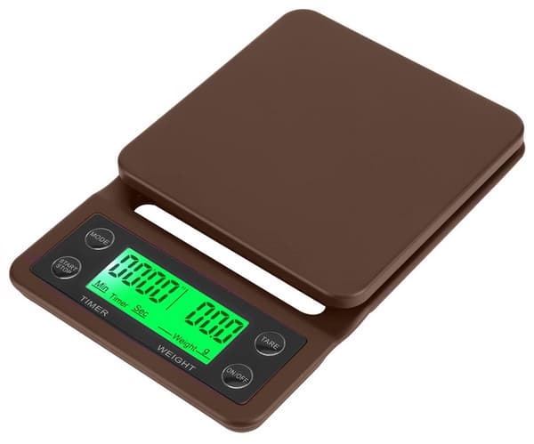 Elektronisk kaffevægt med timer 0,1 g 0–5 kg brun inkl. AA