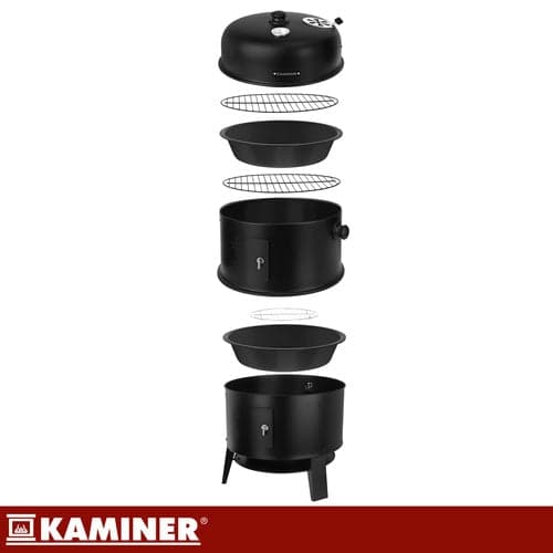 3-i-1 kulgrill med røgboks og lågtermometer 80x48x42 cm sort