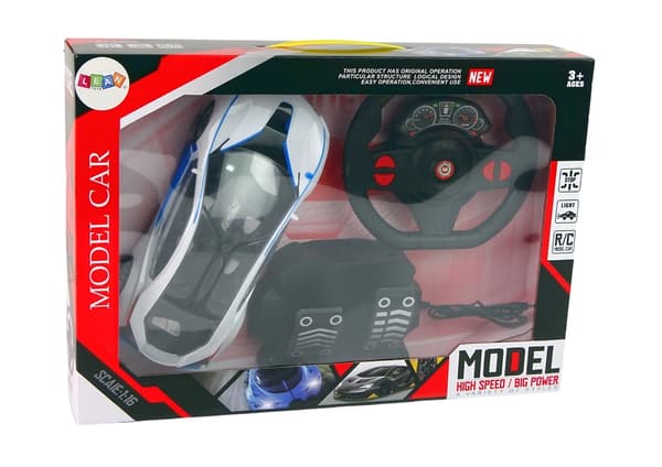 Radiostyrd bil 24 cm med rattkontroll, gas/bromspedaler, ljus