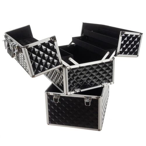 XL kosmetikkuffert/kosmetikcase ABS låsbar foldbar 42,5x35x24,5 sort