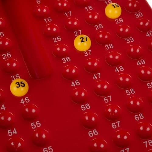 Bingo brætspil med træk-maskine, bolde, kort og markører (2+ spillere)