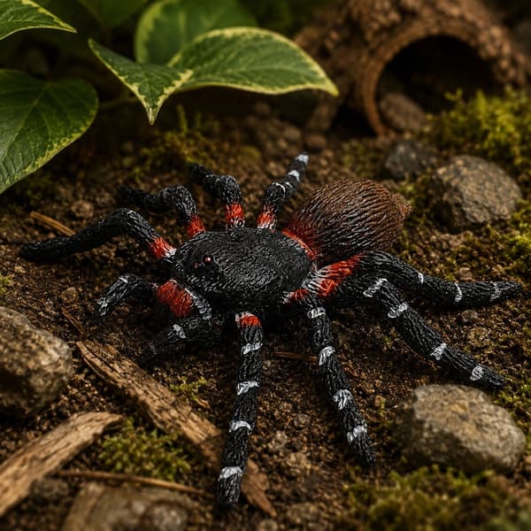 Spindelfigur tarantula i TPR-gummi 9x10 cm svart/röd