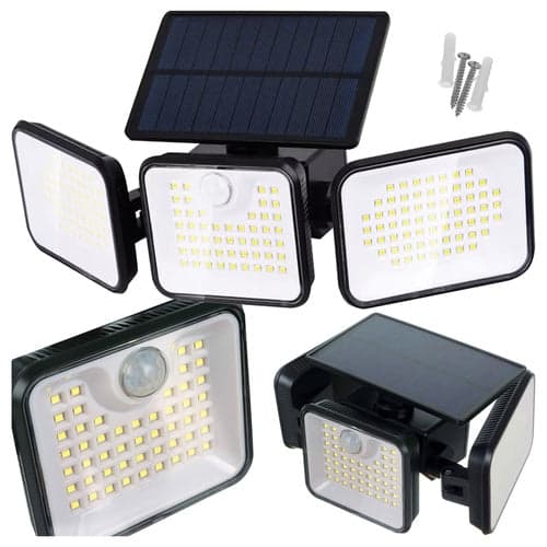 Solcellelampe 180 LED med bevægelses- og skumringssensor IP65 sort