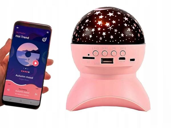Stjerneprojektor LED med Bluetooth-højttaler rosa 11x13 cm