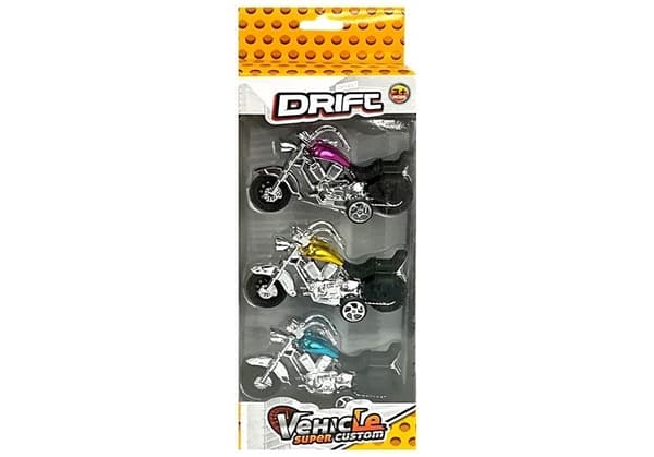 Leksaksmotorcyklar pull-back 3-pack 9 cm, från 3 år