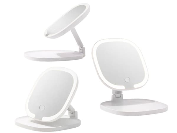 LED-makeupspejl 17x17 cm foldbart med 3 lysindstillinger USB-C genopladelig