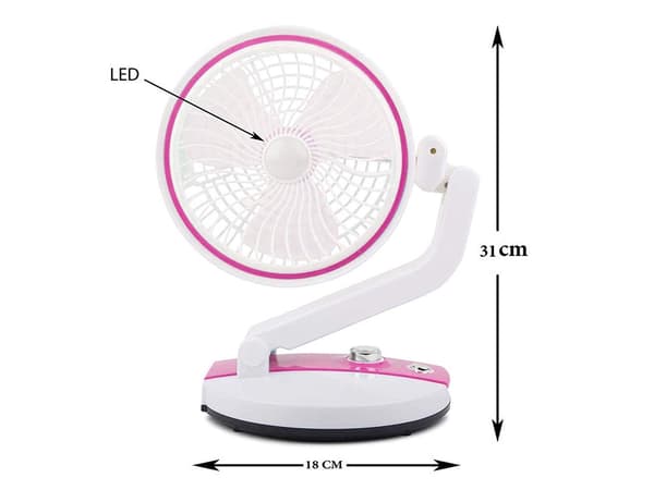 Bærbar sammenfoldelig vifte 18 cm rosa med LED og USB-opladning