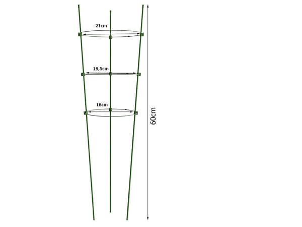 Blomsterstöd med 3 ringar i metall, 60 cm, grön
