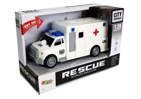 Legetøjsambulance med friktionsdrift, lyd & lys 1:20 19,5 cm