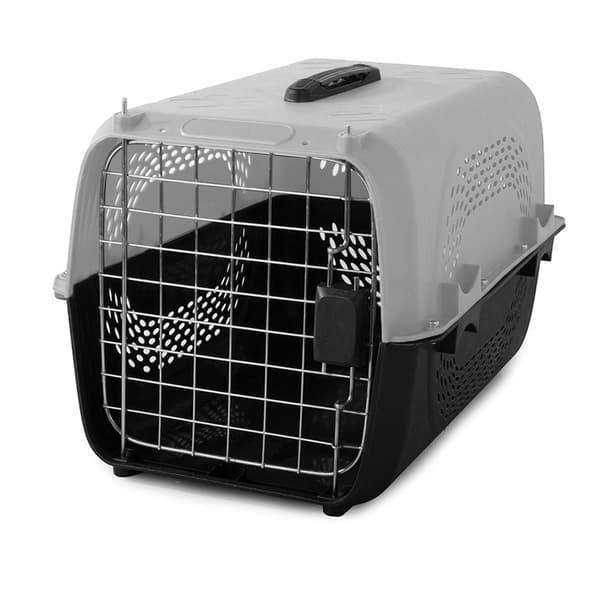 Transportkasse hund/kat/smådyr plast 48x30x32 cm grå