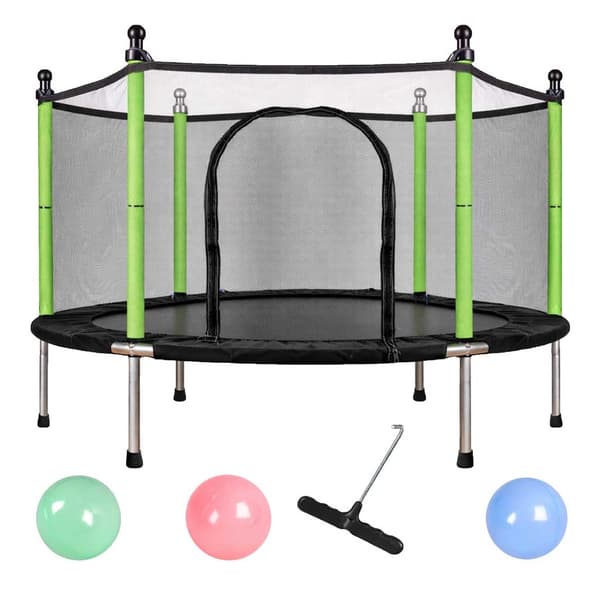 Trampolin til børn 140 cm med sikkerhedsnet, 10 bolde, 150 kg