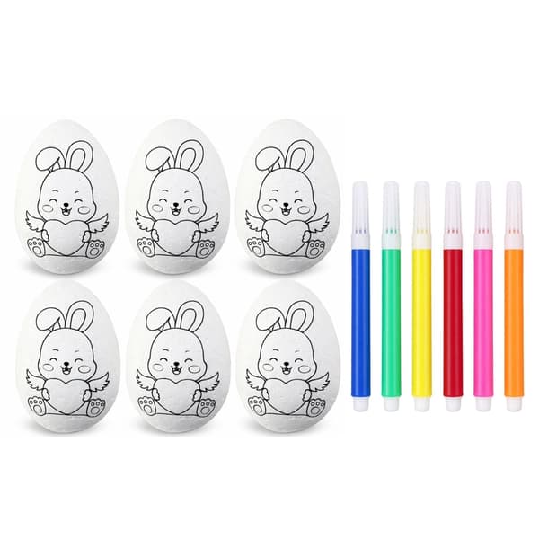 Polystyreenimunien maalaussetti 6-pack pupuaiheilla + 6 väritussia