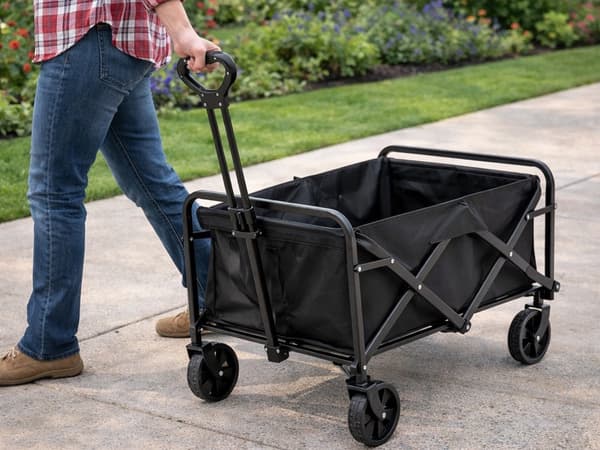 Sammenklappelig transportvogn 80L 60kg med store hjul sort