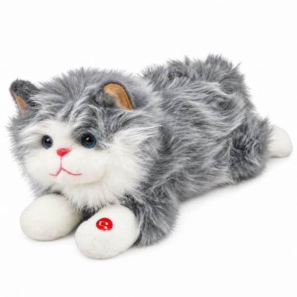 Interaktiv plys-kat med miav-lyd grå/hvid 40 cm