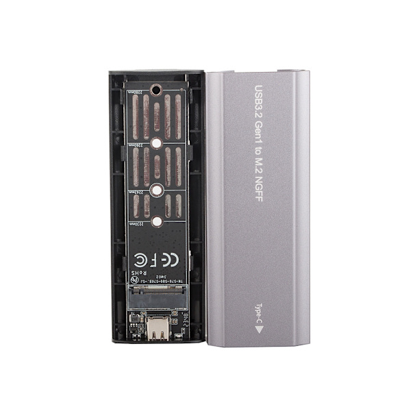 M.2 SATA NGFF SSD-adapterbox USB 3.1/USB-C 2230-2280 silver