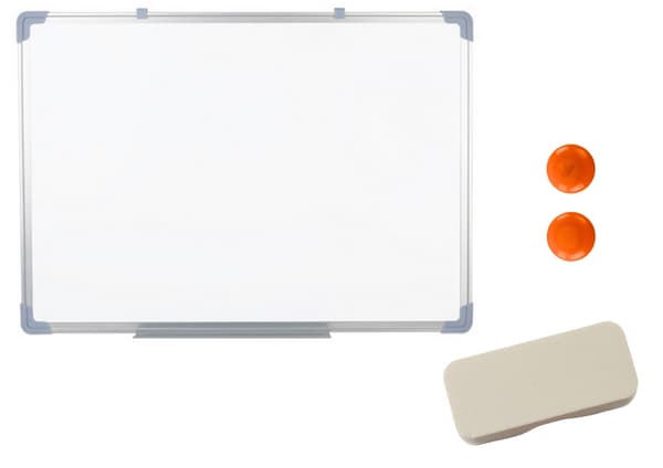 Magnetisk whiteboard 45x60 cm med aluminiumram, sudd & 2 magneter