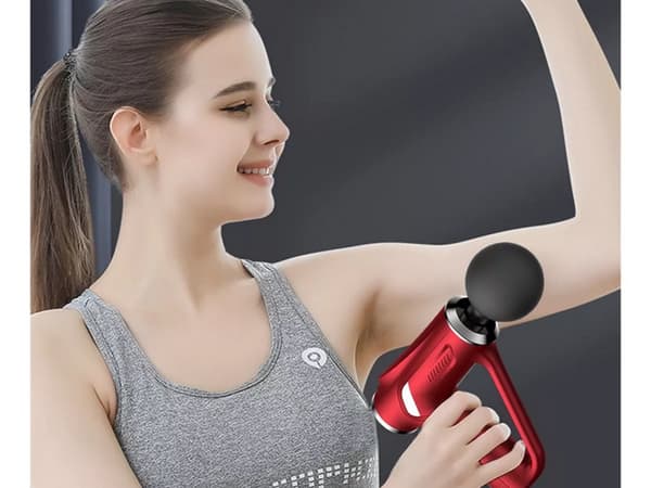Massagepistol 32 intensitetsniveauer 4 massagehoveder USB-C rød