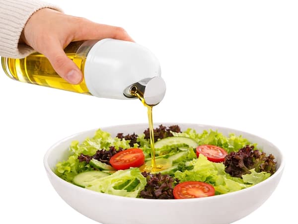 Oljedispenser i glas 510 ml med gravitationslåg hvid