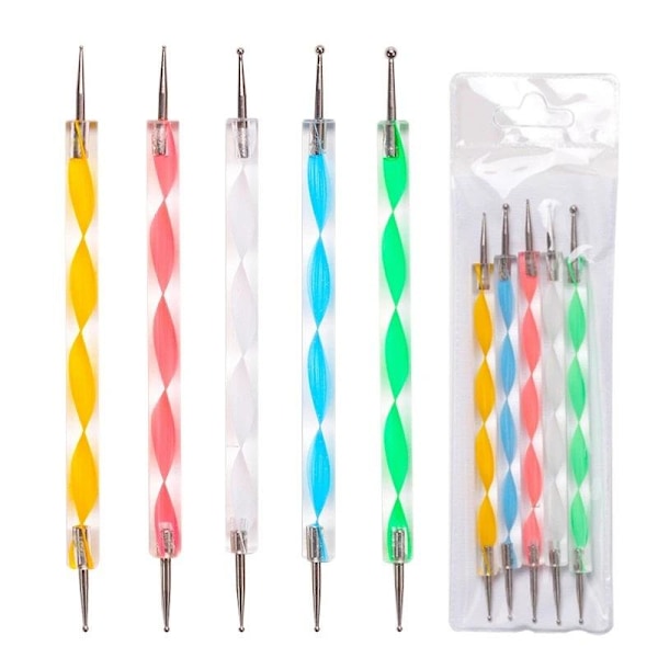 Perfekt Nagelkonstset - 3 Nail Art Penslar & 5 Dotting Tools