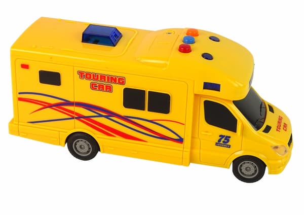 Legetøjs-camperbil 20 cm friktionsdrev med lyd og LED-lys gul