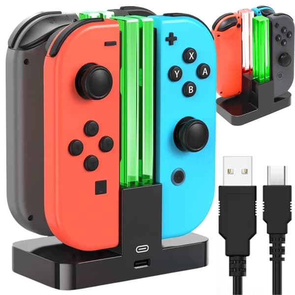 Latausasema Nintendo Switch Joy-Conille, lataa 4 ohjainta samanaikaisesti, USB-C